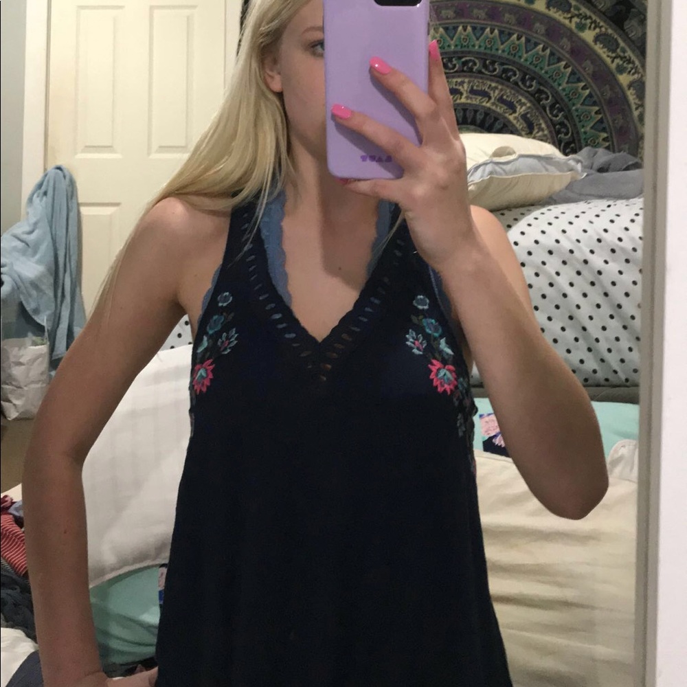 Blue tank top with flowers from Hollister